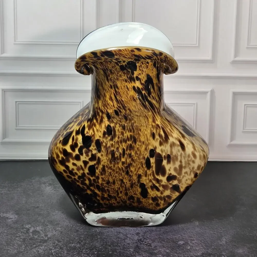 Vintage Estate Murano Style Hand Blown Art Glass Vases Tortoiseshell Patterns